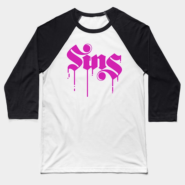 sins t-shirt typography Baseball T-Shirt by adre-gathoni